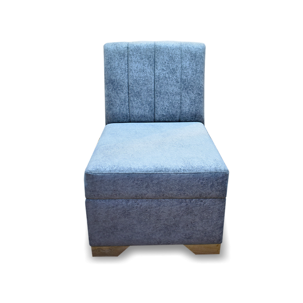 Sala denver lino gris con poltrona lino turquesa, patas de madera - Muebles en Medellín | Sala