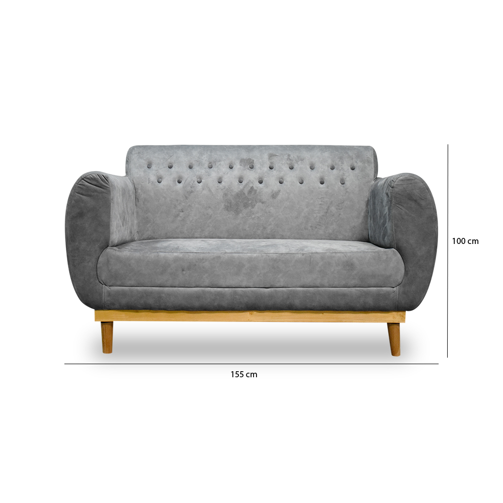 Sofa boho lino gris claro, patas de madera - Muebles en Medellín | Sofá