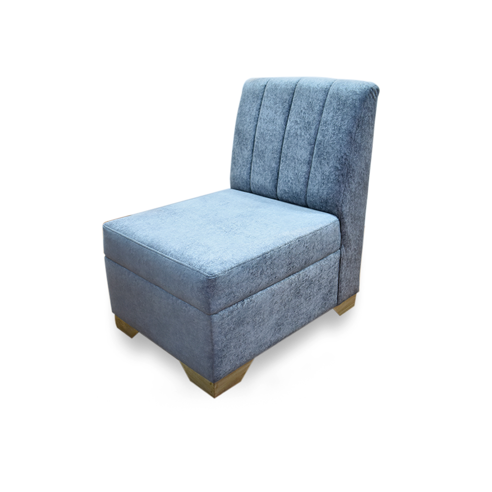 Sala denver lino gris con poltrona lino turquesa, patas de madera - Muebles en Medellín | Sala