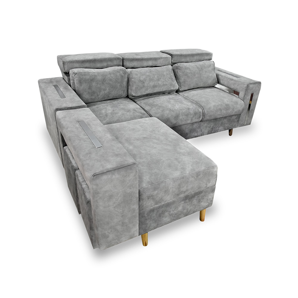Sala mombay lino gris, patas de madera - Muebles en Medellín | Sala
