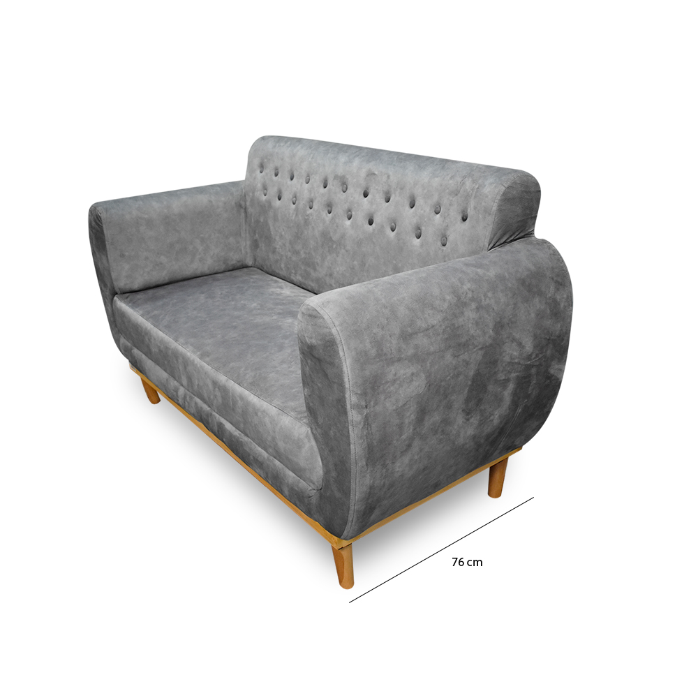 Sofa boho lino gris claro, patas de madera - Muebles en Medellín | Sofá