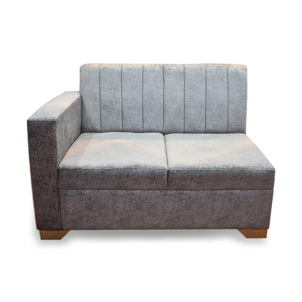 Sala denver lino gris con poltrona lino turquesa, patas de madera - Muebles en Medellín | Sala