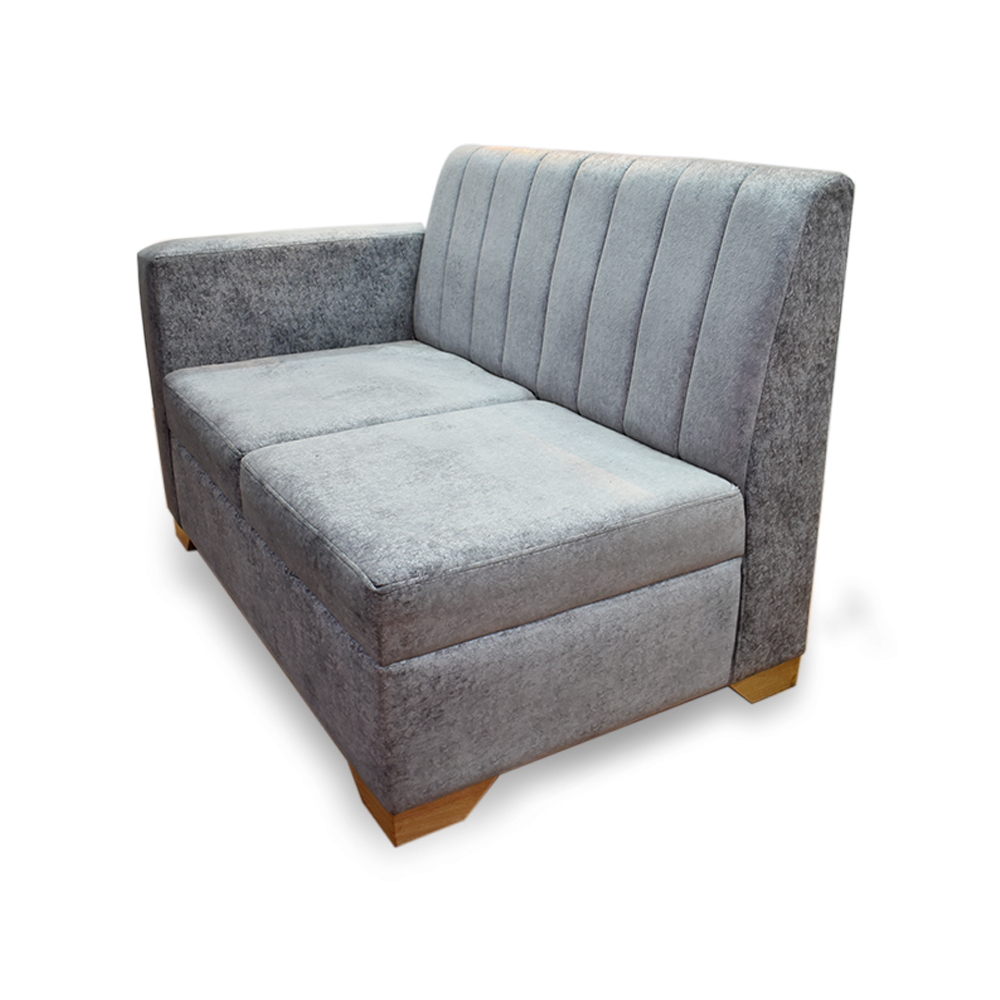 Sala denver lino gris con poltrona lino turquesa, patas de madera - Muebles en Medellín | Sala