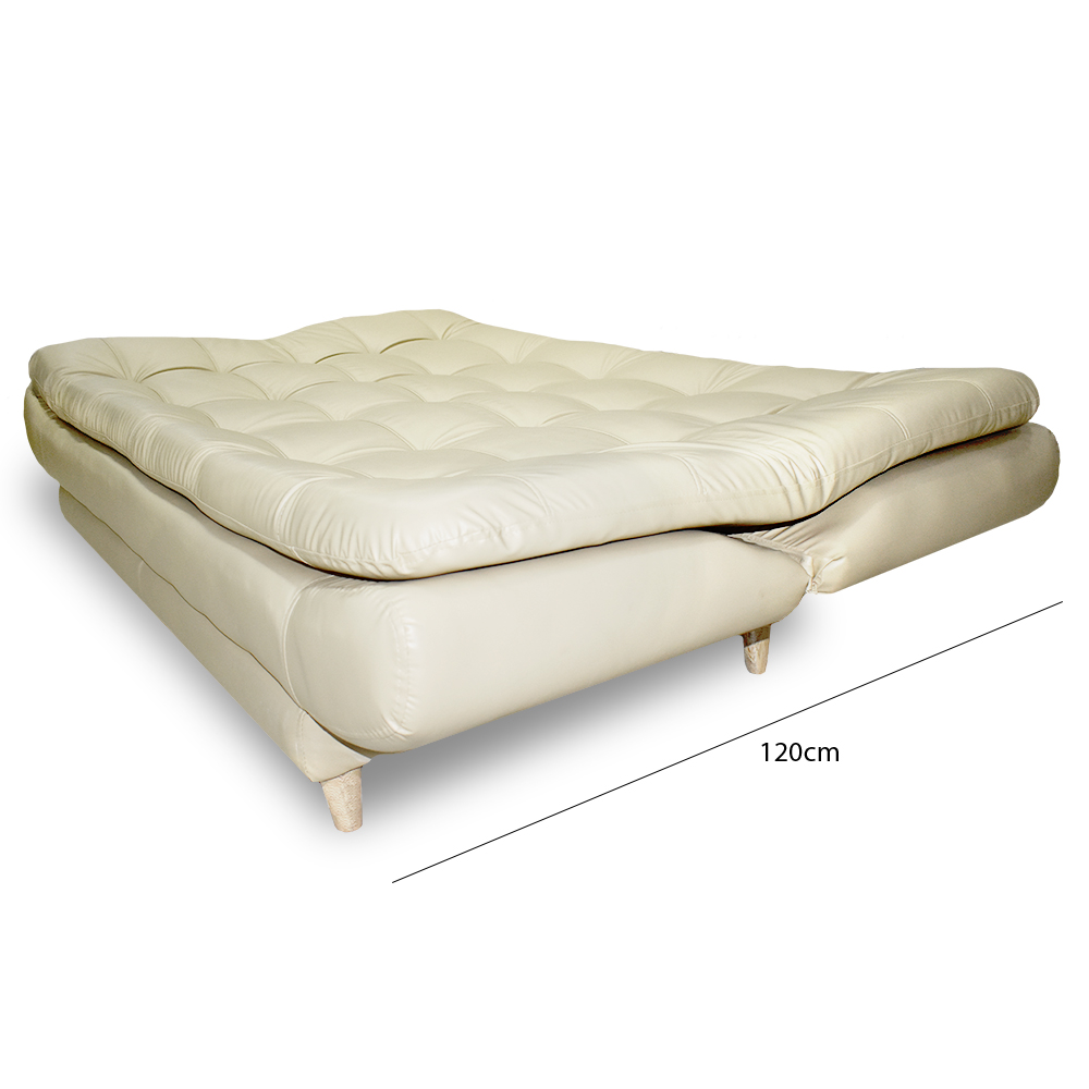 Sofacama damasco lino beige, patas de maderas - Muebles en Medellín | Sofacama