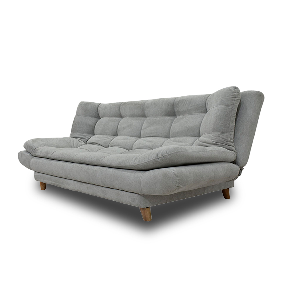 Sofacama damasco lino gris, patas de madera - Muebles en Medellín | Sofacama
