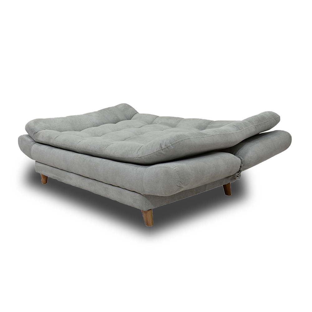 Sofacama damasco lino gris, patas de madera - Muebles en Medellín | Sofacama