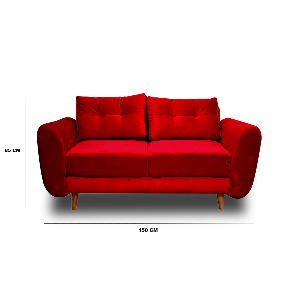 Sofa fantasy lino rojo, patas de madera - Muebles en Medellín | Sofá