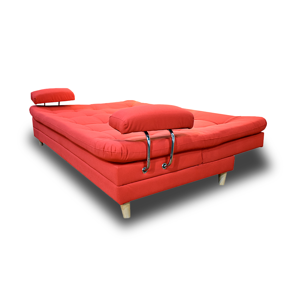 Sofa cama cooper lino mandarina, patas de madera - Muebles en Medellín | Sofacama