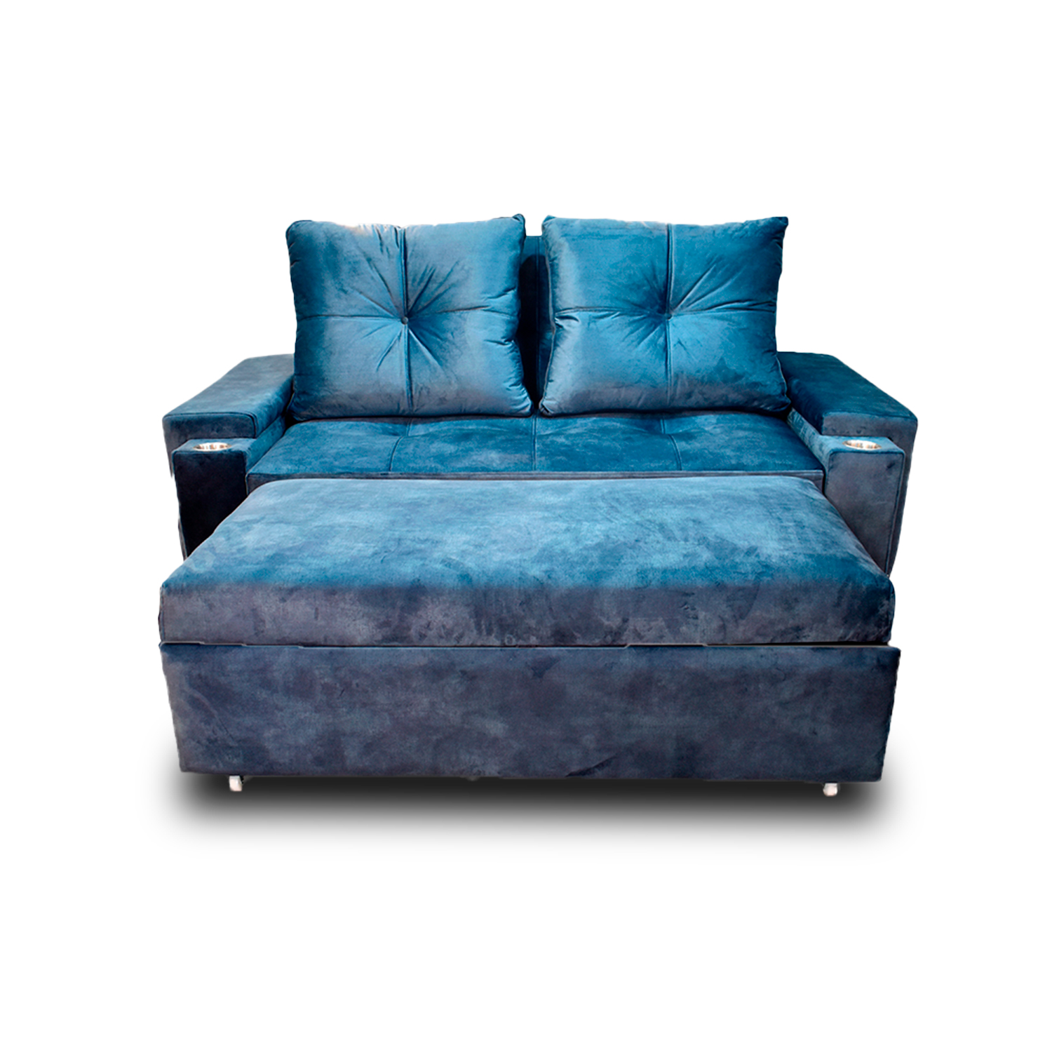 Sofacama dorian lino azul, patas metalicas - Muebles en Medellín | Sofacama