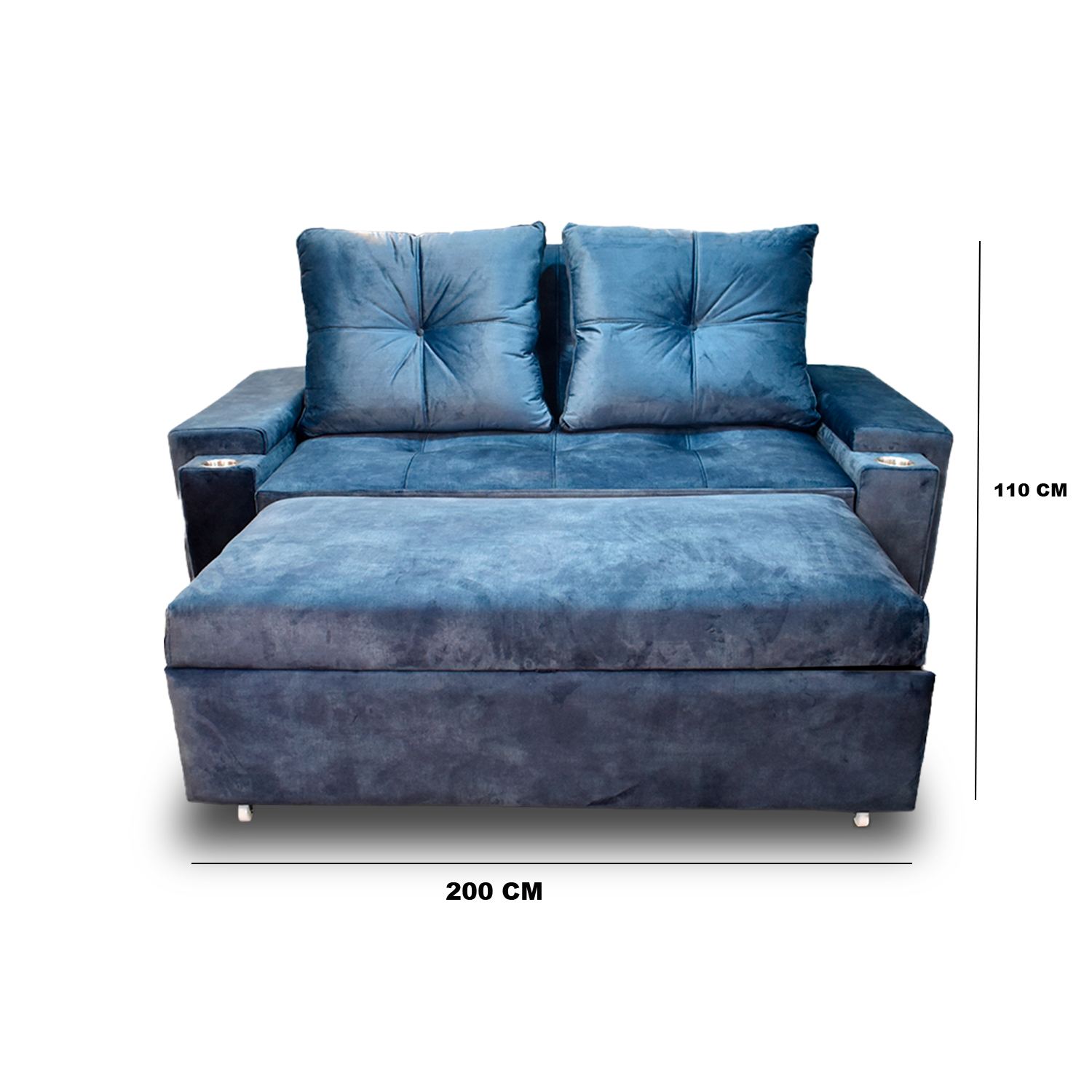 Sofacama dorian lino azul, patas metalicas - Muebles en Medellín | Sofacama