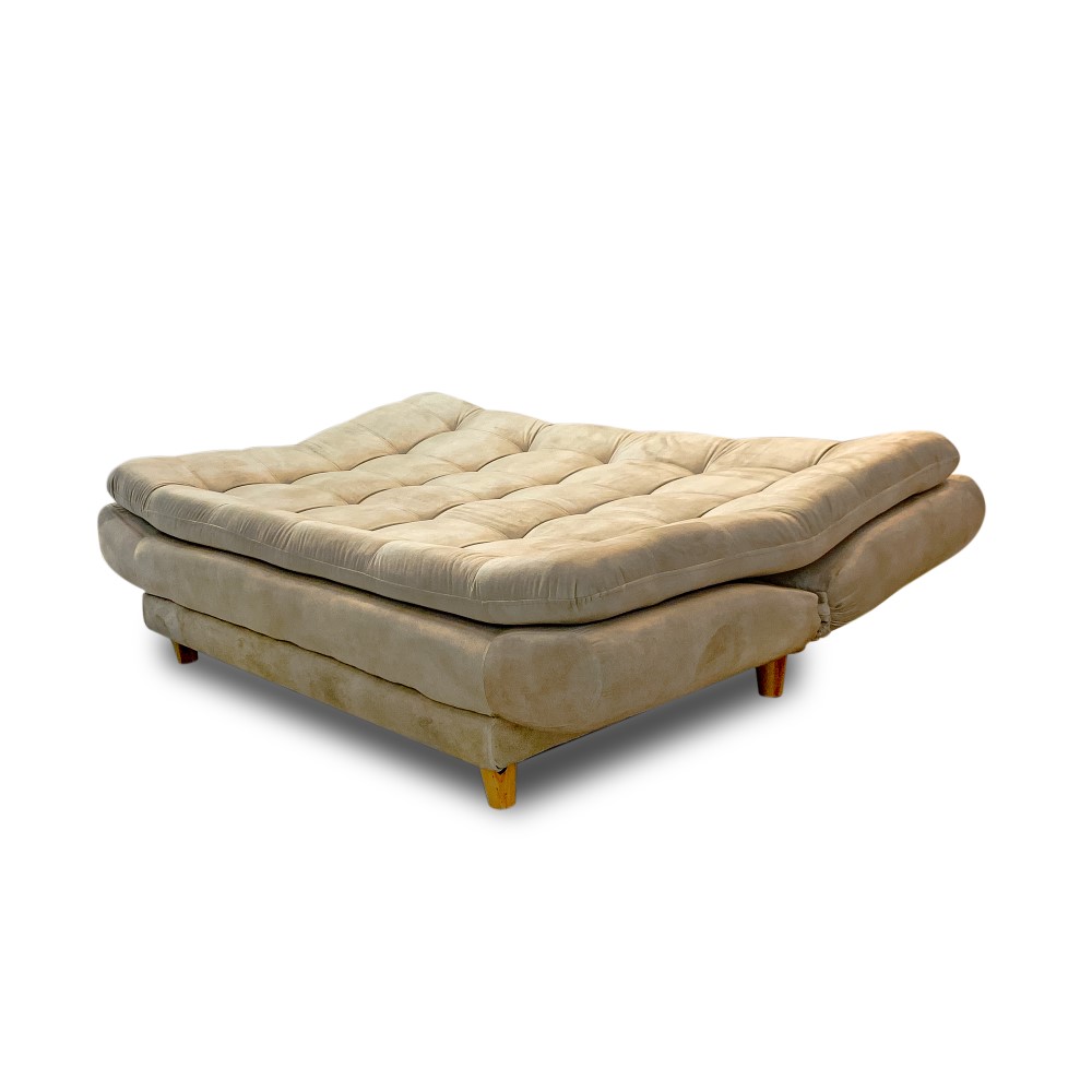 Sala damasco jumbo lino beige, patas de madera - Muebles en Medellín | Sala