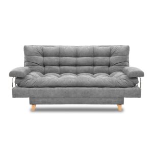 Sofacama napoles lino gris, patas de madera, brazos - Muebles en Medellín | Sofacama