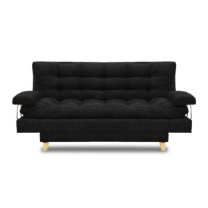 Sofacama napoles lino negro, patas de madera, brazos - Muebles en Medellín | Sofacama