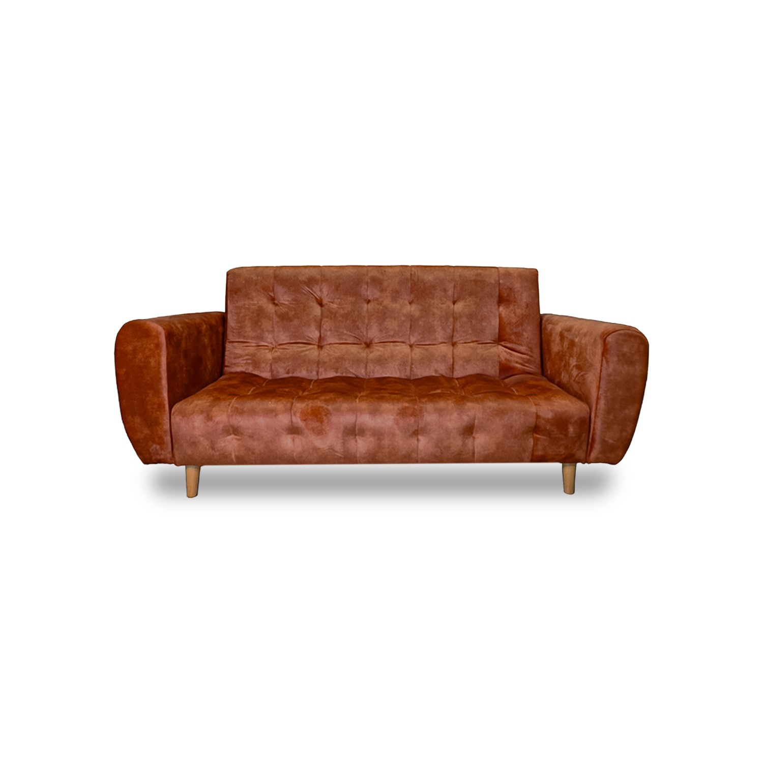Sofacama volvo nobuck lino naranja, patas de madera, brazos - Muebles en Medellín | Sofacama