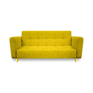 Sofacama denis lino amarillo, patas de madera, brazos - Muebles en Medellín | Sofacama