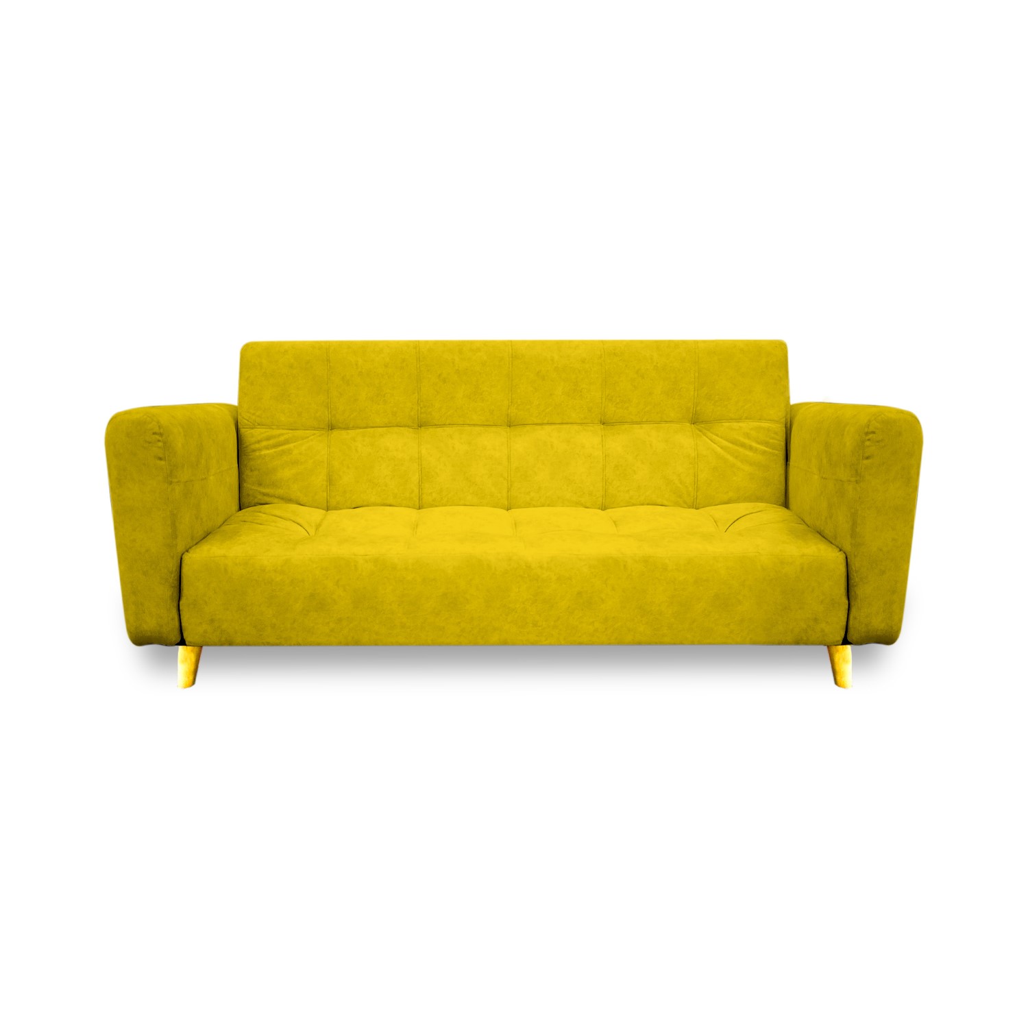Sofacama denis lino amarillo, patas de madera, brazos - Muebles en Medellín | Sofacama