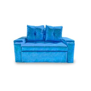 Sofacama dorian mini lino azul, patas metalicas, brazos - Muebles en Medellín | Sofacama mini