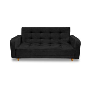 Sofacama milan lino negro, patas de madera, brazos - Muebles en Medellín | Sofacama