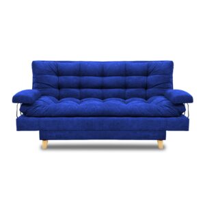 Sofacama napoles lino azul oscuro, patas de madera, brazos - Muebles en Medellín | Sofacama