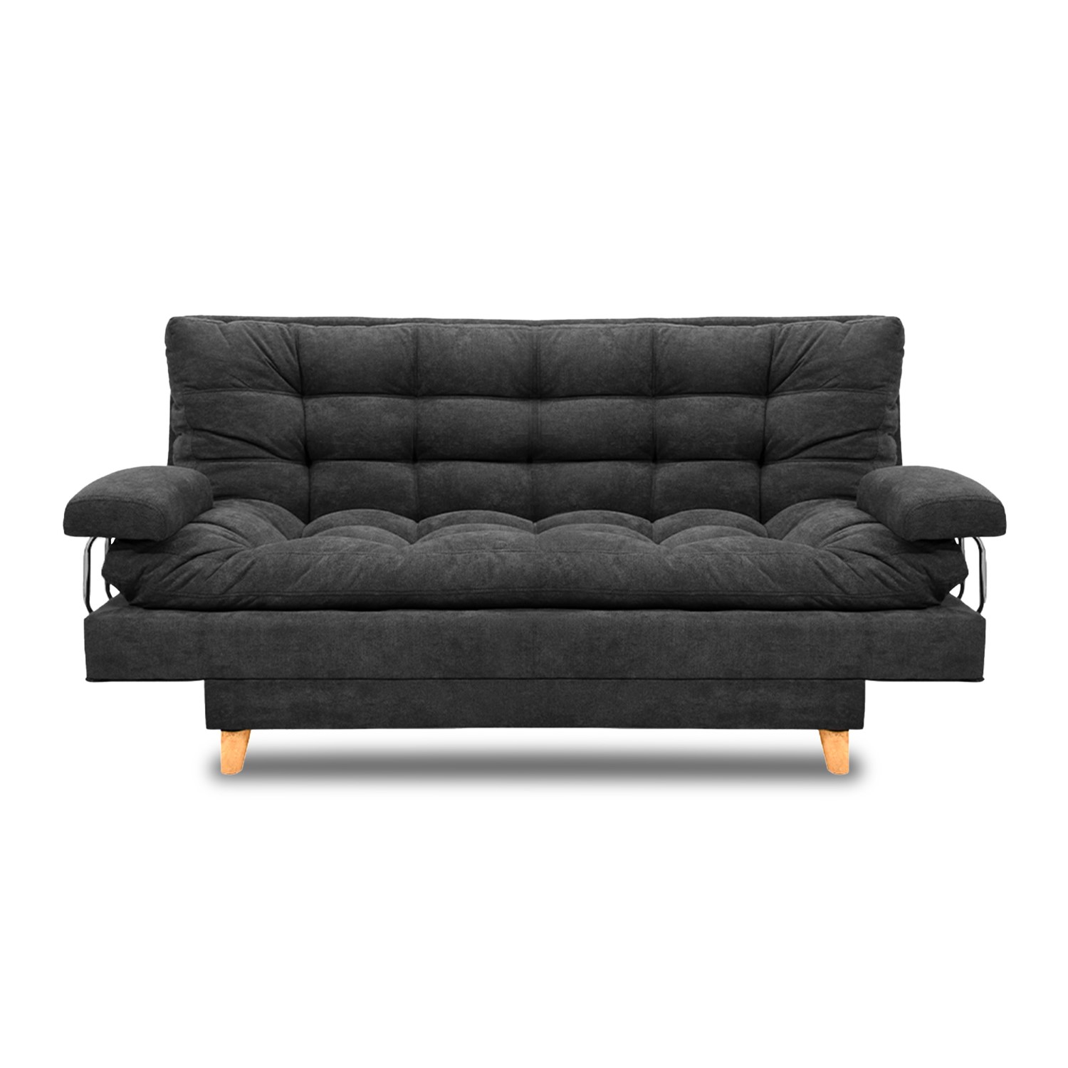 Sofacama napoles lino grafito, patas de madera, brazos - Muebles en Medellín | Sofacama