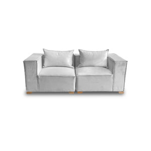 Sofa marruecos 2 puestos lino gris claro, patas de madera - Muebles en Medellín | Sofá