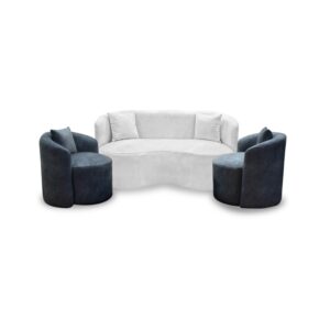 Sala curve lino blanco/gris, patas de madera - Muebles en Medellín | Sala