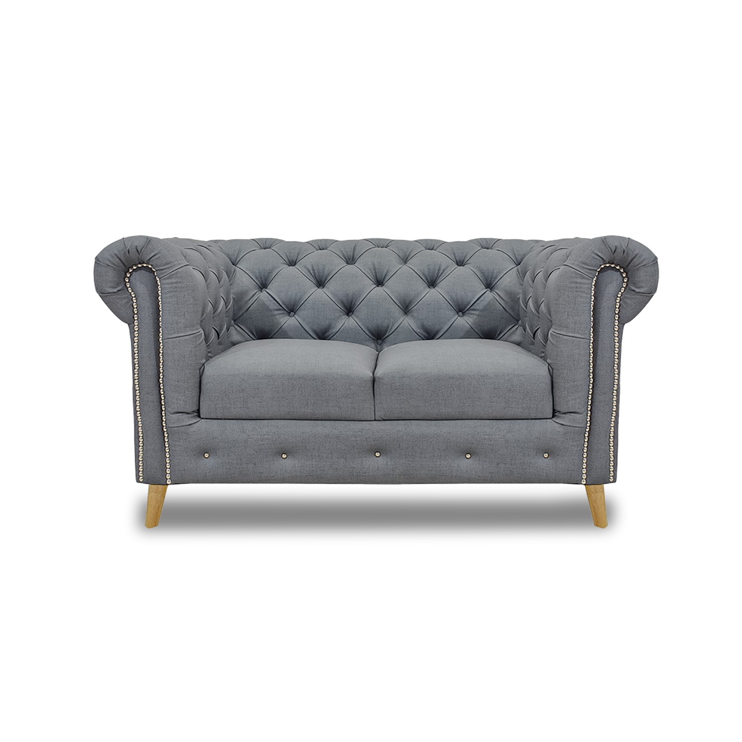 Sofa chester 2 puestos lino gris, patas de madera - Muebles en Medellín | Sofá