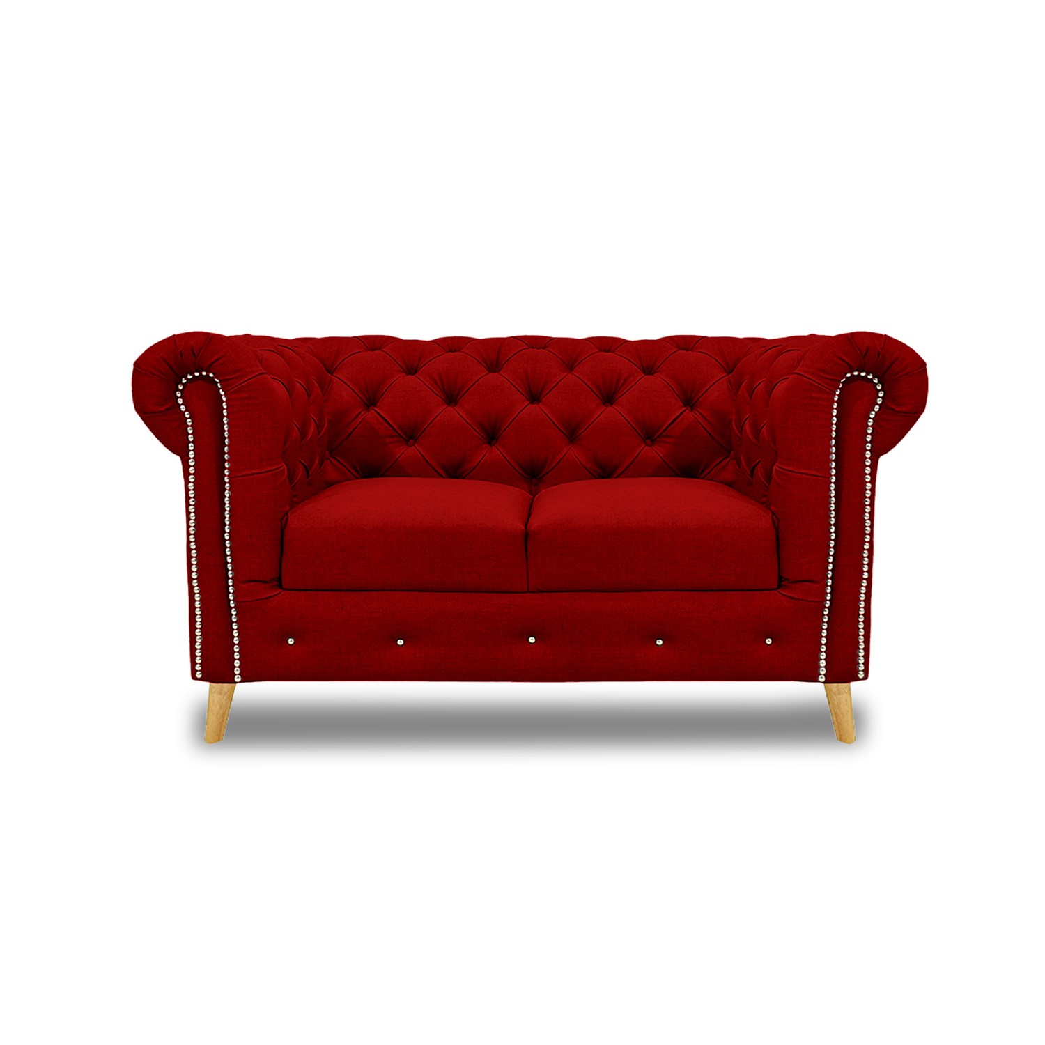 Sofa chester 2 puestos lino rojo c/b, patas de madera - Muebles en Medellín | Sofá