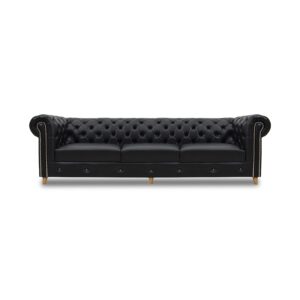 Sofa chester 3 puestos sintetico negro c/b, patas de madera - Muebles en Medellín | Sofá