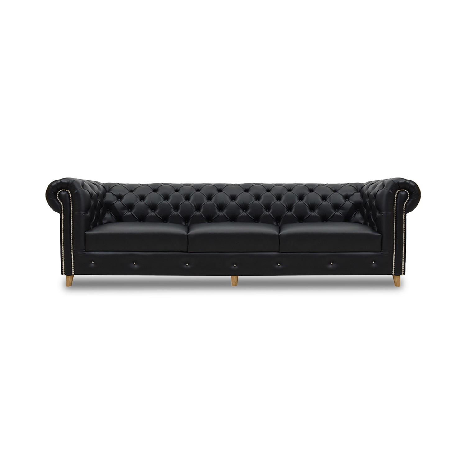 Sofa chester 3 puestos sintetico negro c/b, patas de madera - Muebles en Medellín | Sofá
