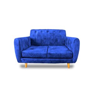 Sofa lisboa 2 puestos lino azul c/b, patas de madera - Muebles en Medellín | Sofá