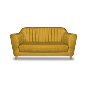 Sofa stanley 2 puestos lino amarillo c/b, patas de madera - Muebles en Medellín | Sofá