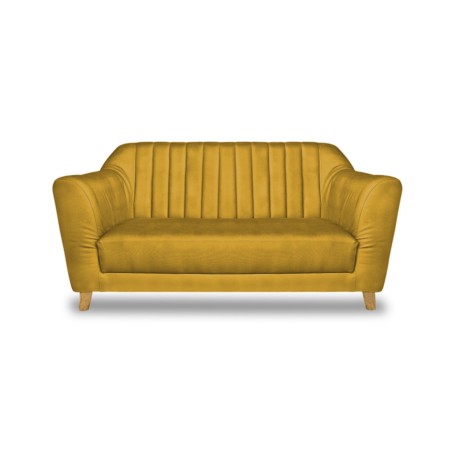 Sofa stanley 2 puestos lino amarillo c/b, patas de madera - Muebles en Medellín | Sofá