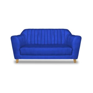 Sofa stanley 2 puestos lino azul c/b, patas de madera - Muebles en Medellín | Sofá