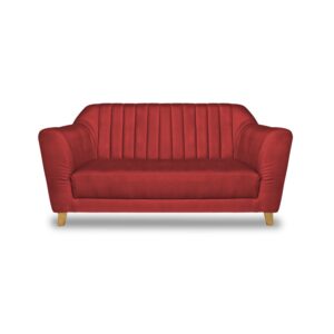 Sofa stanley 2 puestos lino rojo c/b, patas de madera - Muebles en Medellín | Sofá