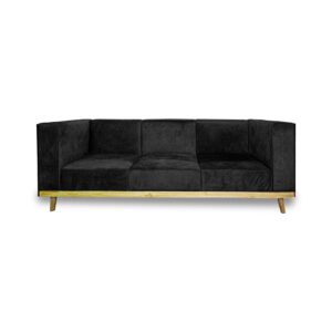 Sofa viena 3 puestos lino negro c/b, patas de madera - Muebles en Medellín | Sofá
