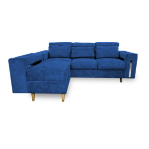 Sala mombay lino azul oscuro c/b, patas de madera - Muebles en Medellín | Sala
