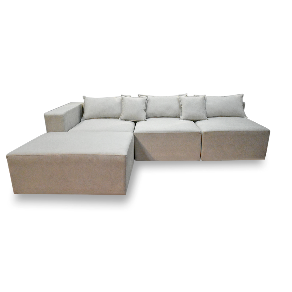 Sala modular perla lino blanco, 2 cojines, patas metalicas - Muebles en Medellín | Sala