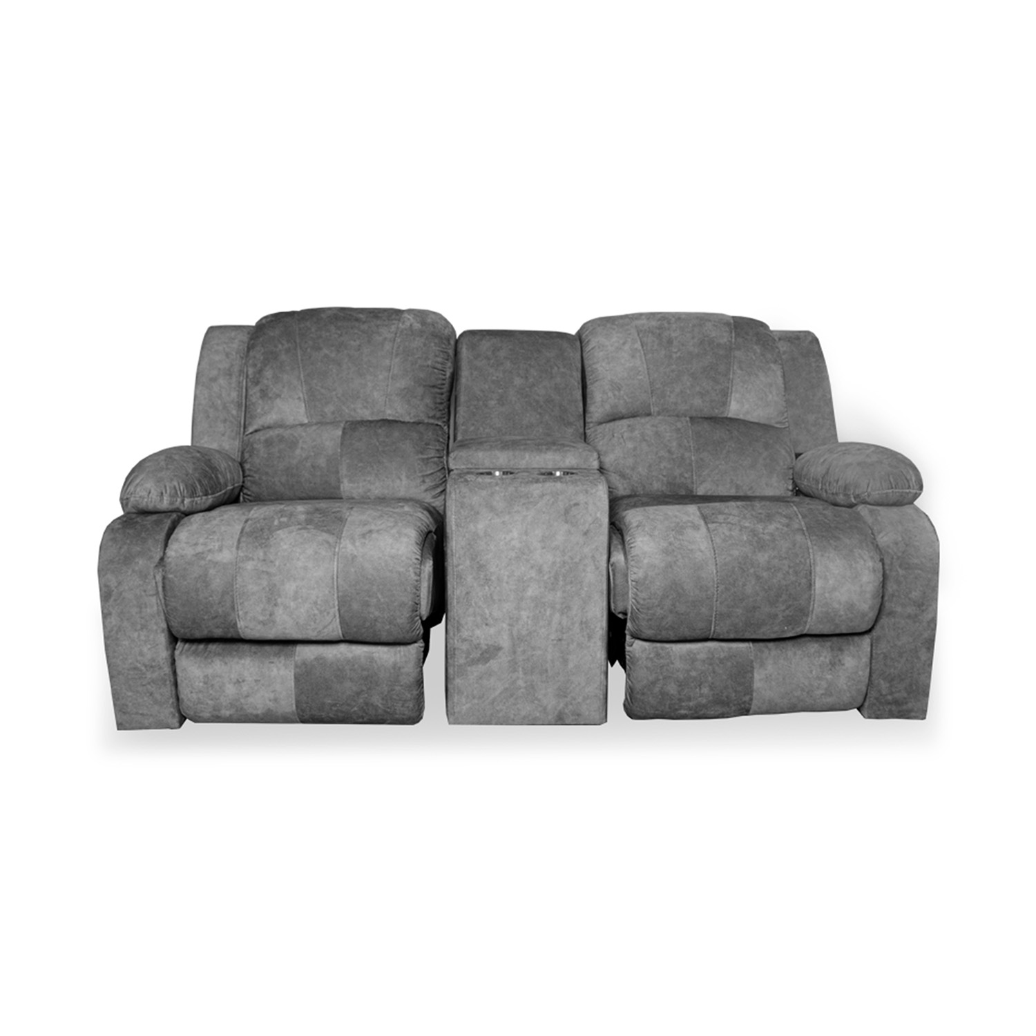 Sofá reclinomatic 2 puestos lino gris con portavasos c/b, base metálica - Muebles en Medellín | Sofá