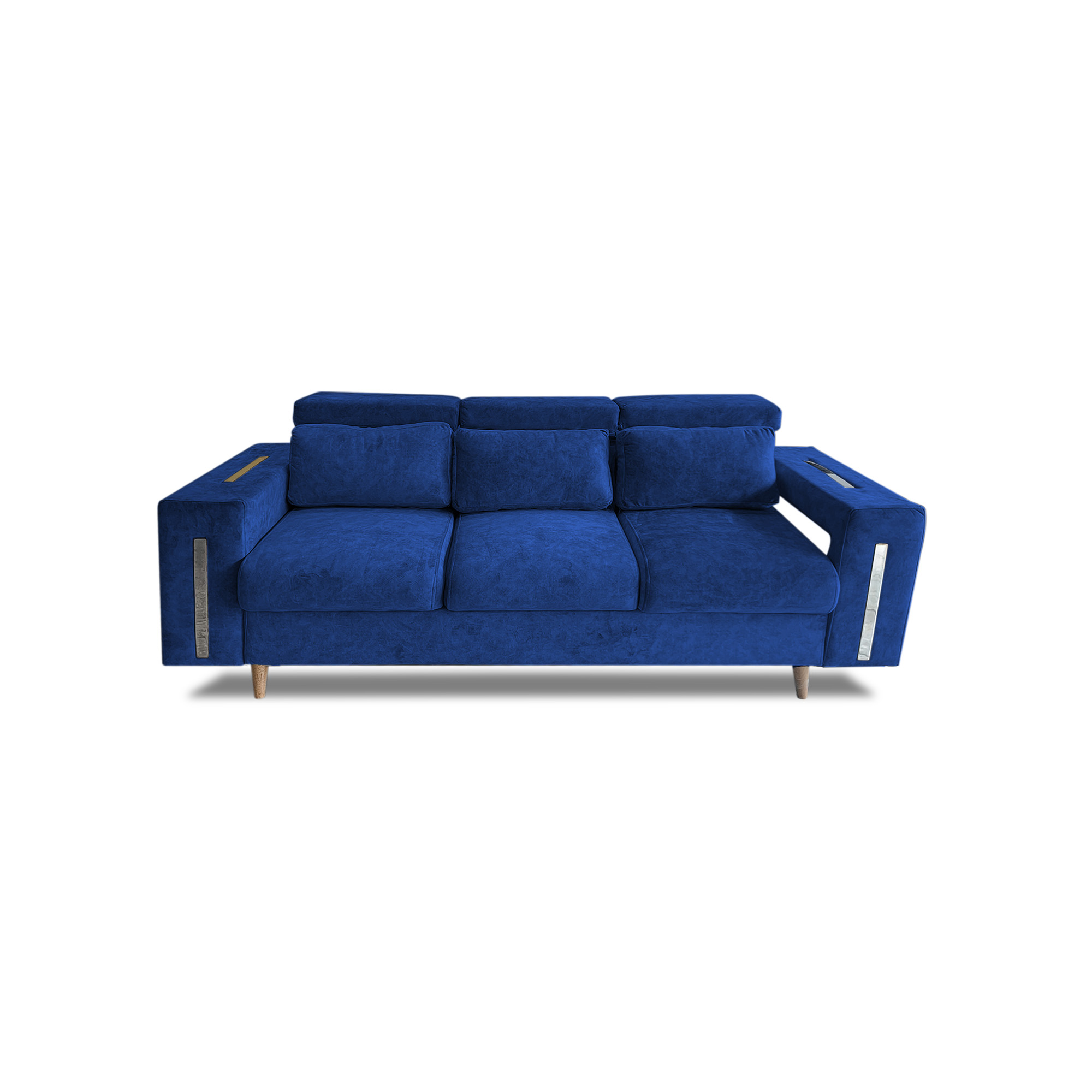 Sofa mombay lino azul oscuro, 3 puestos, patas de madera - Muebles en Medellín | Sofá