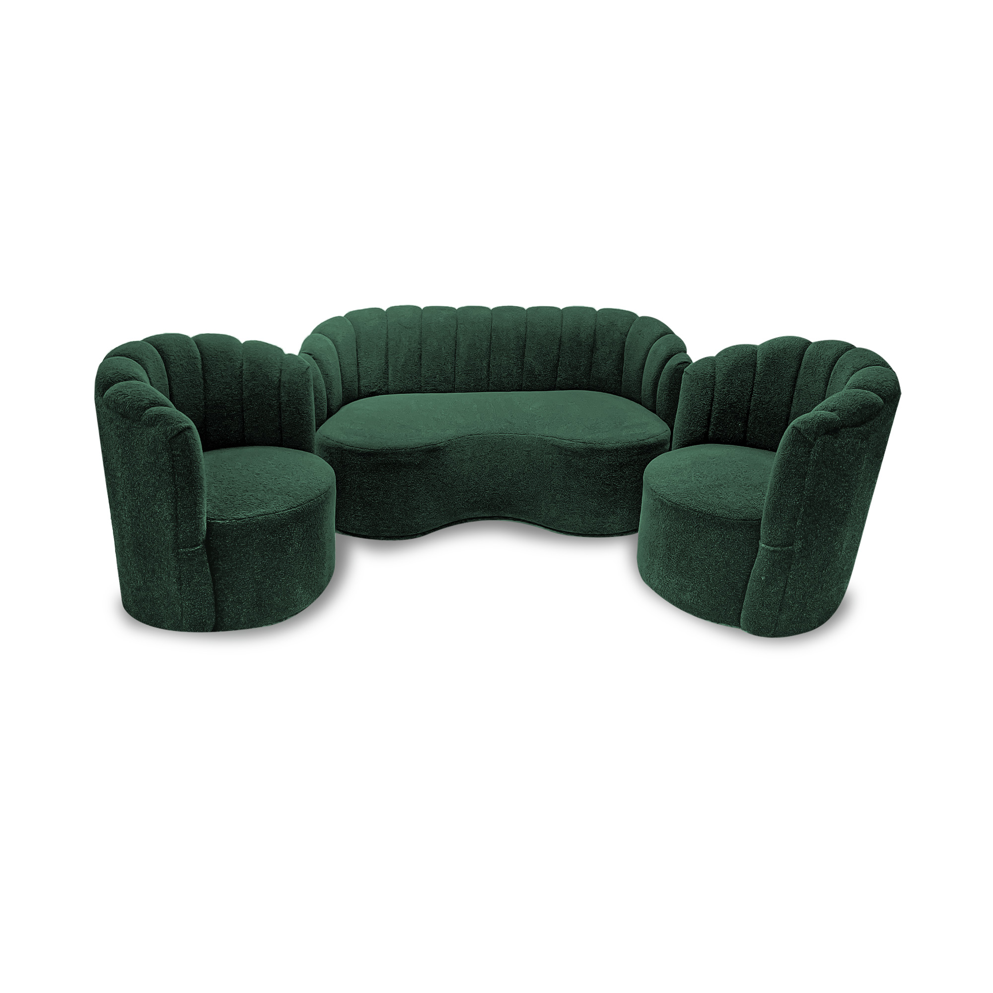 Sala curve tela ovejera verde, deslizadores - Muebles en Medellín | Sala