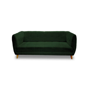 Sofa velvet poliéster verde, patas de madera - Muebles en Medellín | Sofá