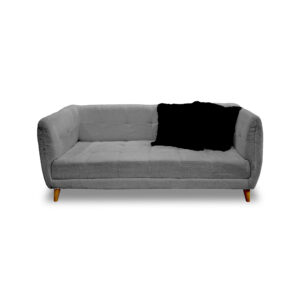 Sofa velvet poliéster gris, patas de madera - Muebles en Medellín | Sofá