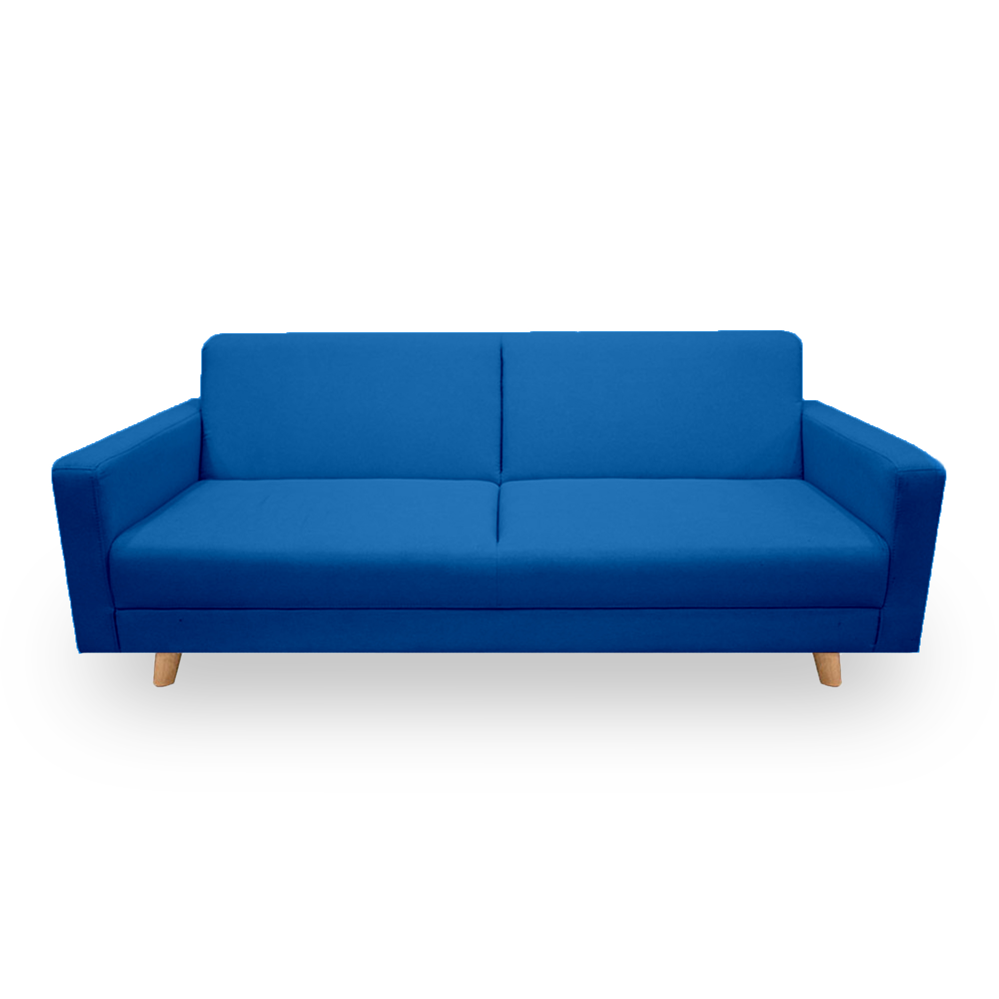 Sofacama allen parker lino azul, patas de madera, brazos - Muebles en Medellín | Sofacama