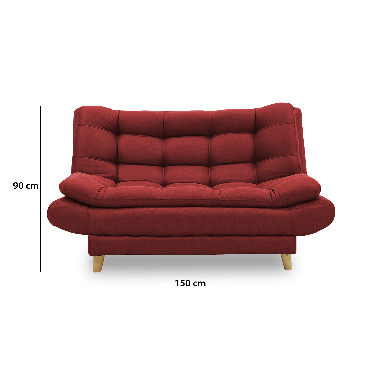 Sofacama damasco mini poliéster rojo, 2 cojines, patas de madera - Muebles en Medellín | Sofacama mini