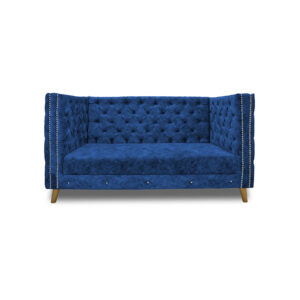 Sofa montecarlo 2 puestos lino azul c/b, patas de madera - Muebles en Medellín | Sofá