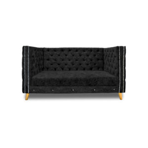 Sofa montecarlo 2 puestos lino negro c/b, patas de madera - Muebles en Medellín | Sofá