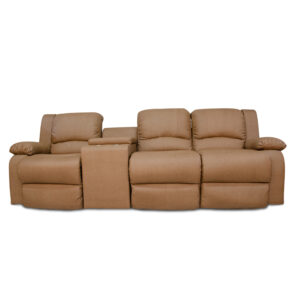 Sofa reclinomatic 3 puestos con portavasos sintético cafe c/b, base metálica - Muebles en Medellín | Sofá
