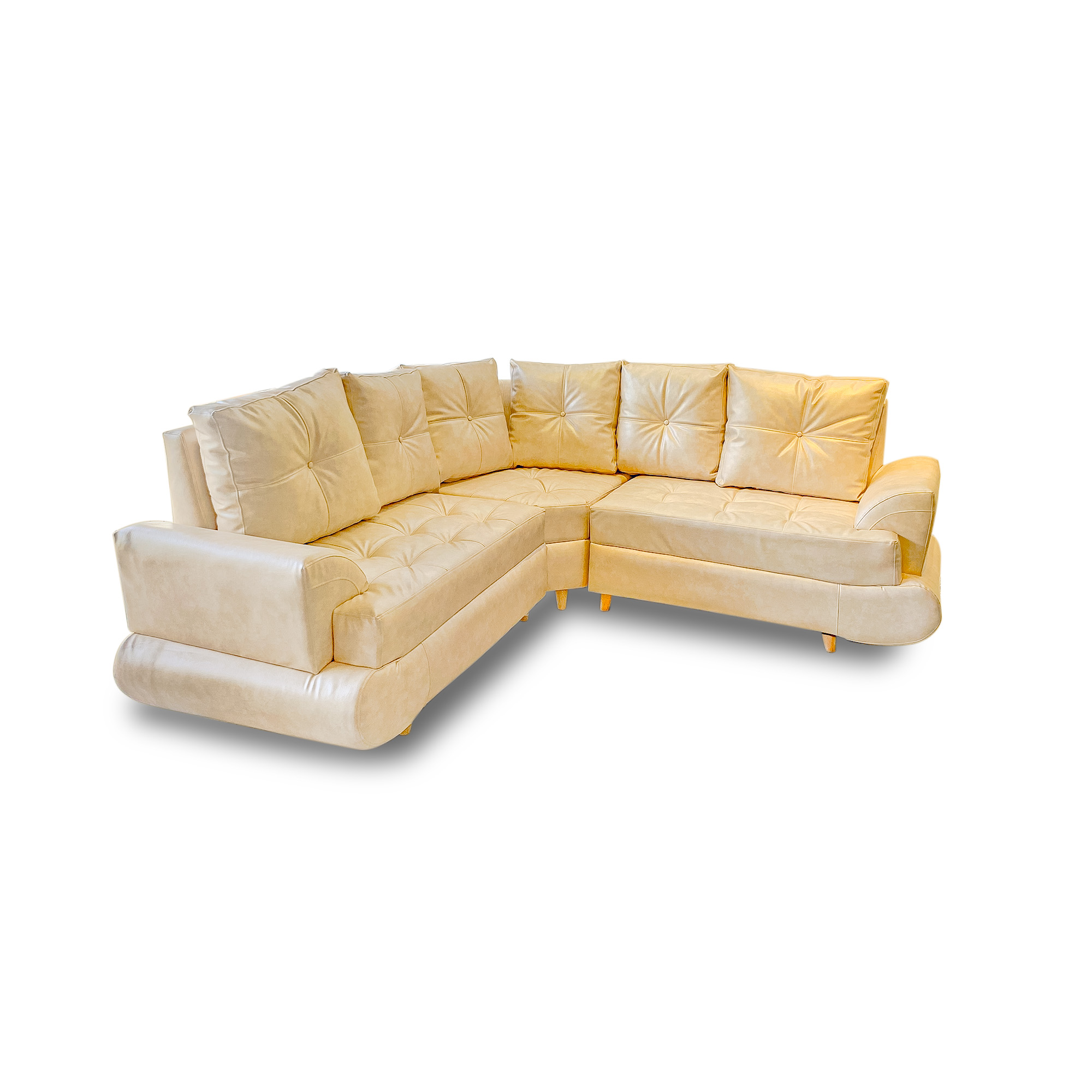 Esquinero luifer lino marfil, patas de madera - Muebles en Medellín | Esquinero