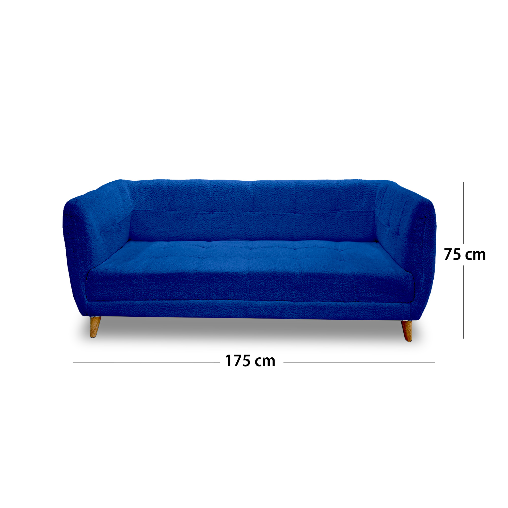 Sofa velvet poliéster azul rey, patas de madera - Muebles en Medellín | Sofá